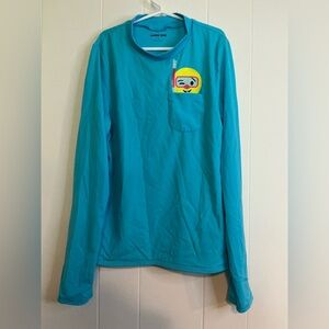 LANDS END Long Sleeve Rash Guard Smiley Face Kids L 14 Blue Swim Shirt Top